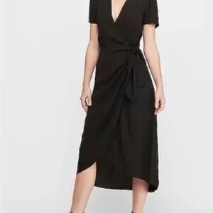 Express Black Asymmetrical Wrap Dress with V-Neck